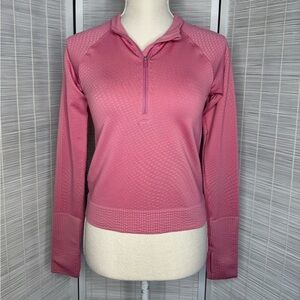 Lululemon Rest Less Pink Cropped Half Zip Textured Thumb Slit Top Size 6